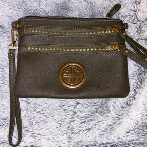 Faux Leather Wristlet Bag with Multiple Zippers!